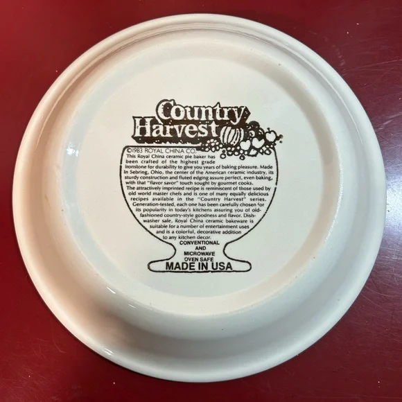 Vintage Royal China  Country Harvest 11" Apple Pie Recipe Baking Dish 1983 - Picture 4 of 4